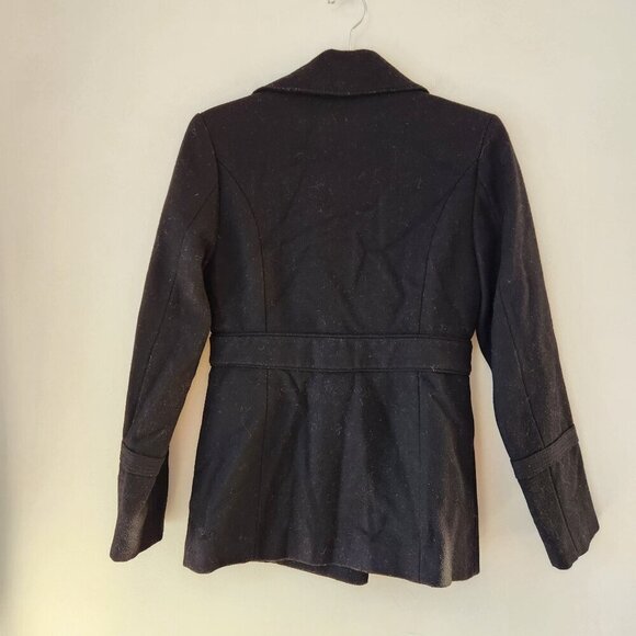 Steve Madden Black Wool Pea Coat Mid Length Classic Jacket Double Breasted S - Picture 2 of 6